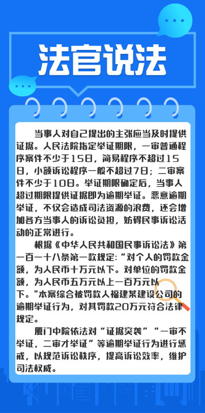恶意逾期举证？厦门中院开出20万元“罚单”！